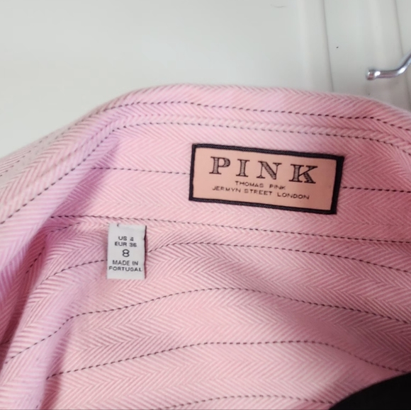 Thomas Pink Button Down V-Neck Blouse - Pink with wide pinstripes - Size "8"/US - Picture 4 of 8